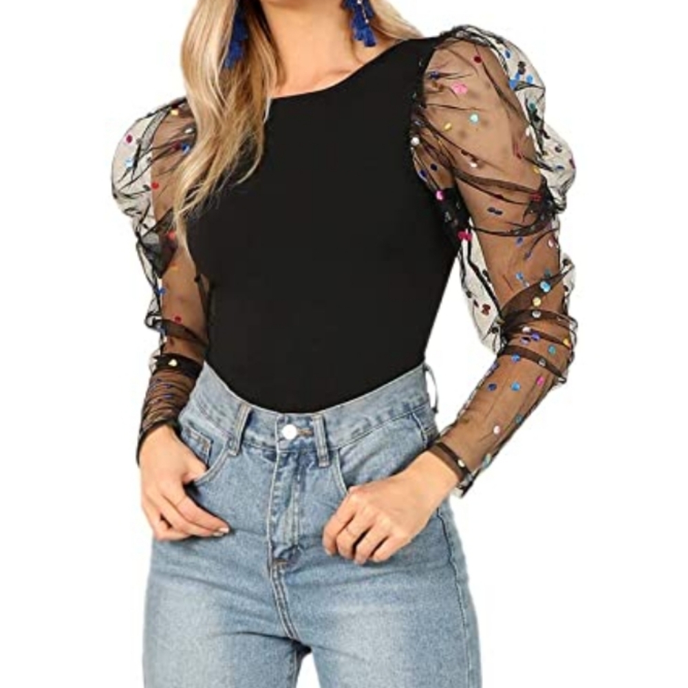 Dot Puff Sleeve Bodysuit